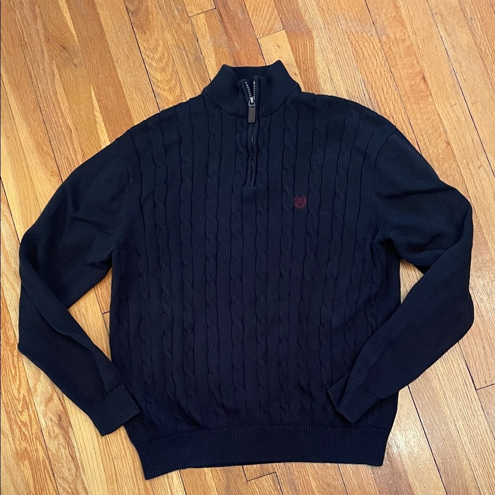 CHAPS Men's Navy Cable-Knit 1/4-Zip Preppy Coastal Cottagecore Casual Sweater